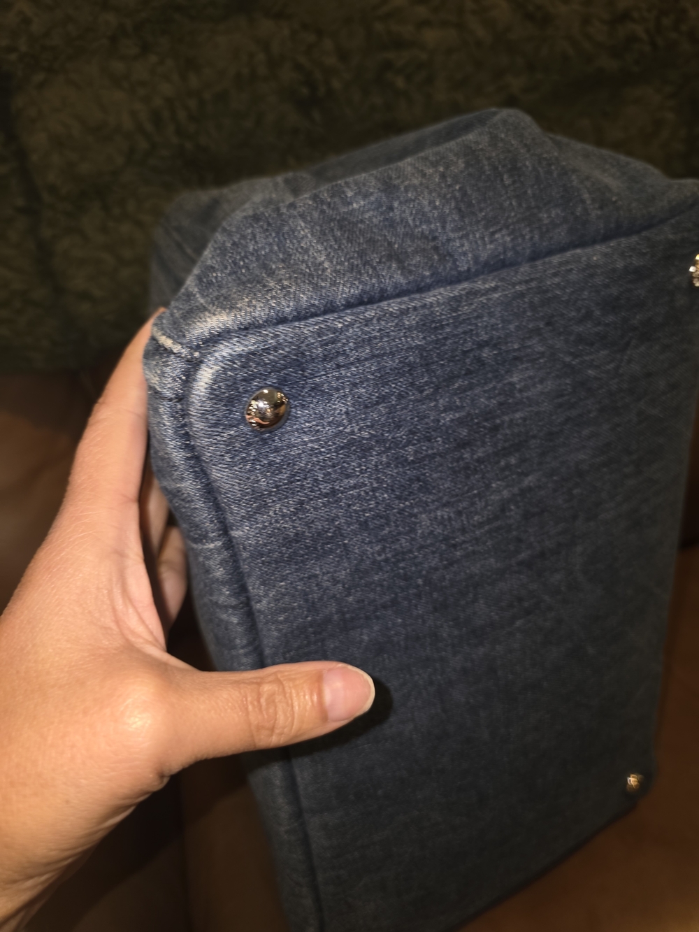 Prada Canapa Blue Studded Denim Tote - Picture 6 of 11
